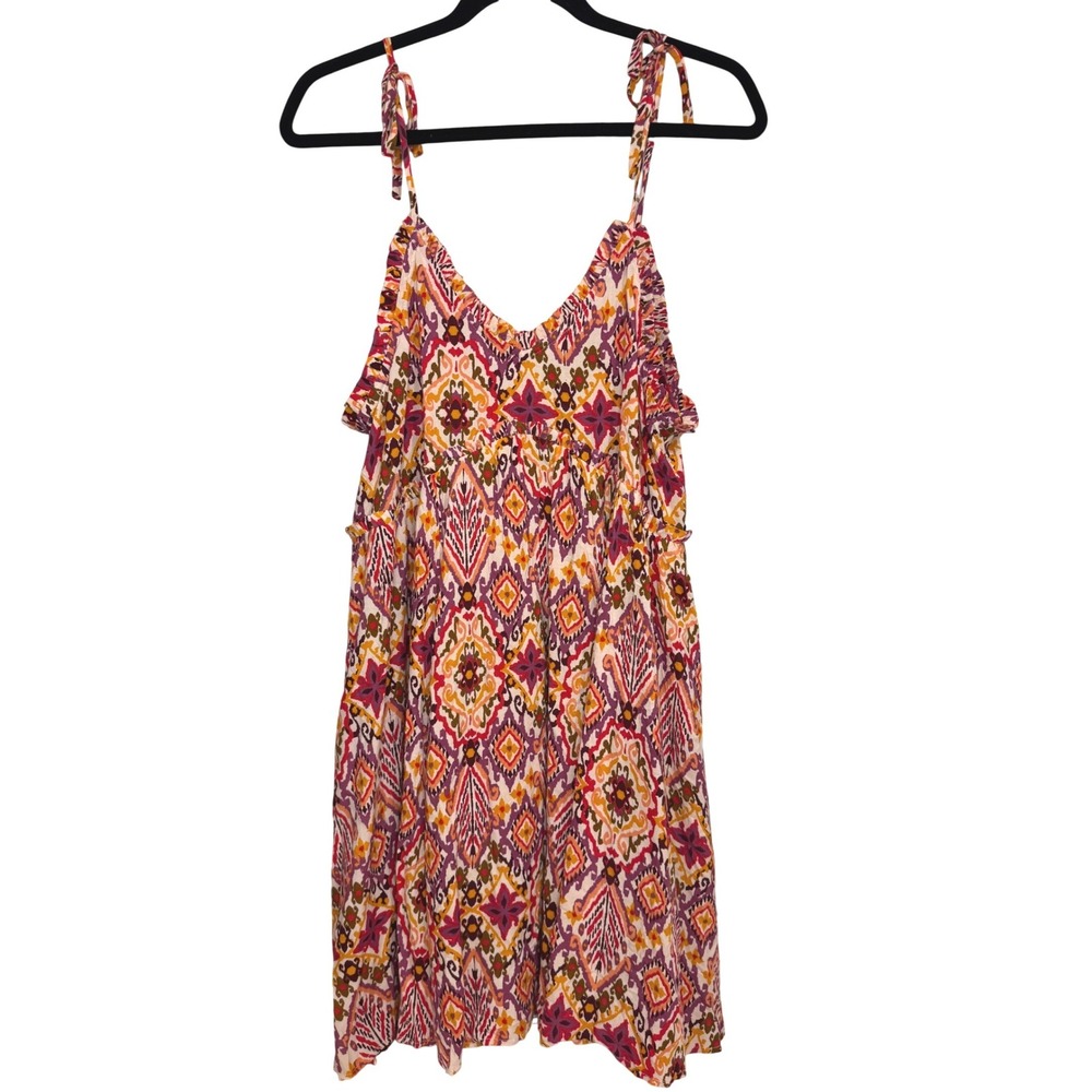 Ikat Print Mini Dress Sundress Womens M Multicolor Ruffle Summer Festival Boho‎